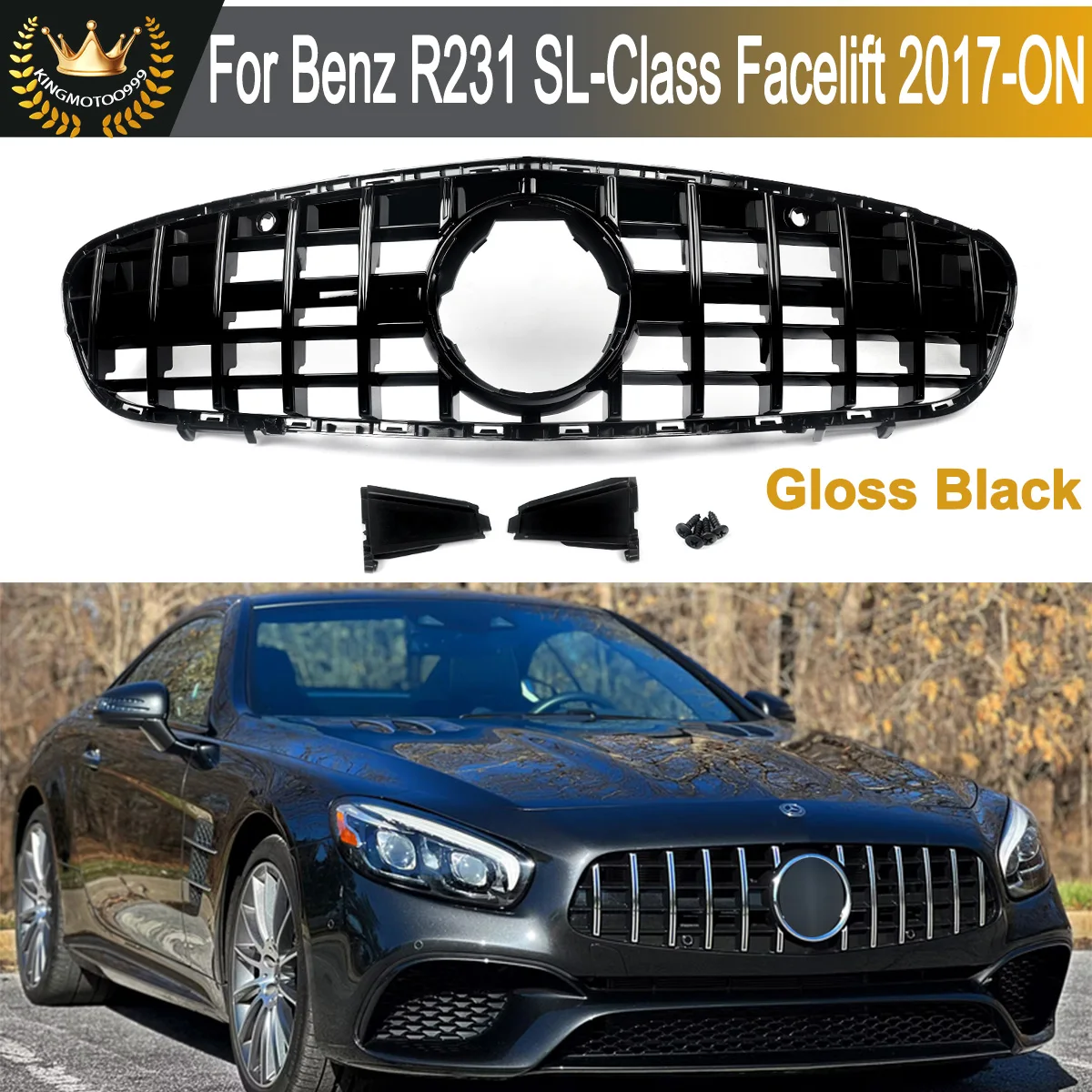 

For Benz R231 SL550 SL450 Convertible GT GTR Grille Grill Gloss Black 2017-2020