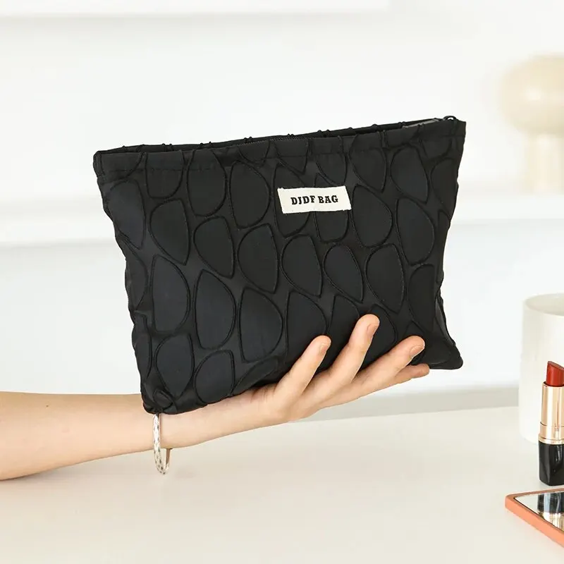 Borsa per il trucco da donna borsa per la conservazione del tovagliolo sanitario con cuscino d\'aria per rossetto nero di grande capacità borsa da