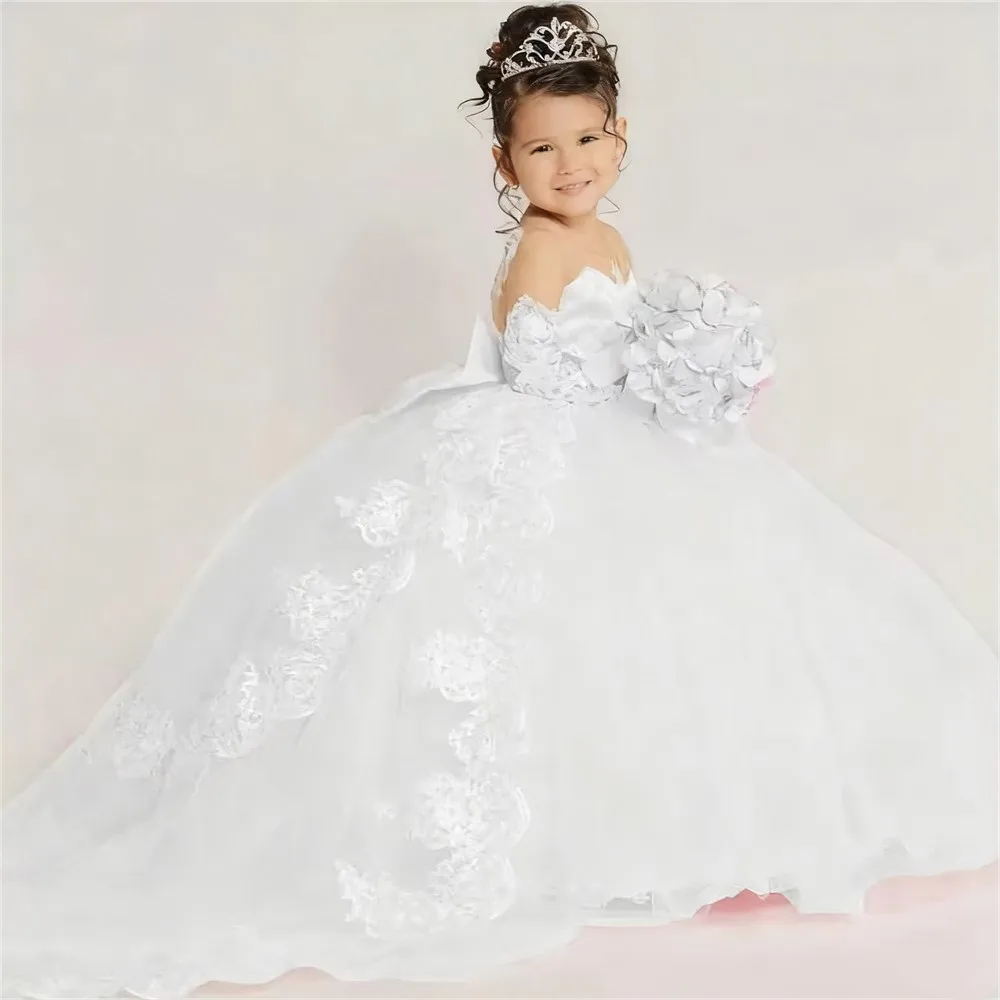 فستان فتاة الزهور الوردي المخصص لحفلات الزفاف بأكمام طويلة مزين بفيونكة دانتيل بطول الأرض للأطفال وحفلات أعياد الميلاد وصيفة العروس #6