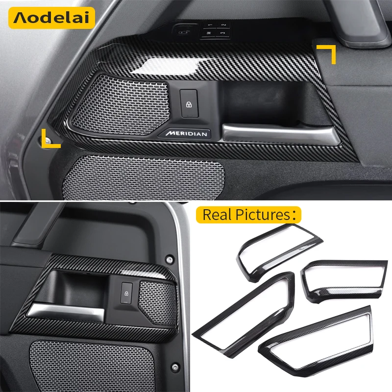 

Для 2020-2025 Land Rover Defender 90 110 130ABS узор из углеродного волокна, дверная ручка автомобиля, рамка, наклейка, аксессуары для интерьера