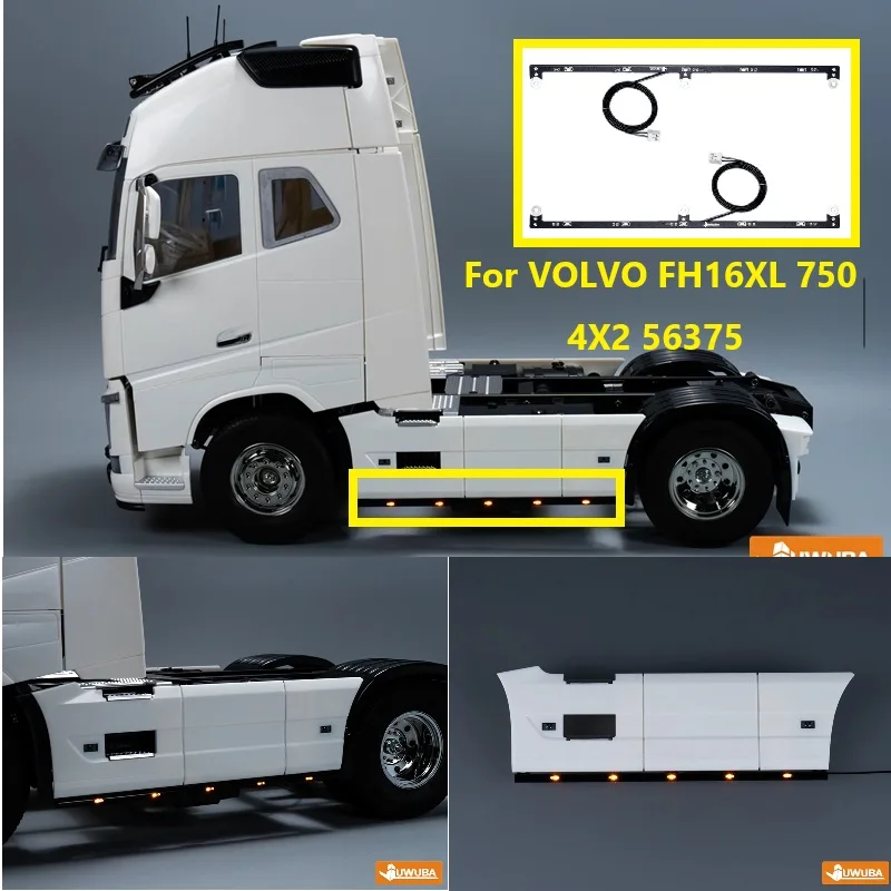 JUWUBA LED Side Lamp Side Skirt Lights for 1:14 Tamiya RC Truck Car VOLVO FH16XL 750 4X2 56375 Diy Parts Toys