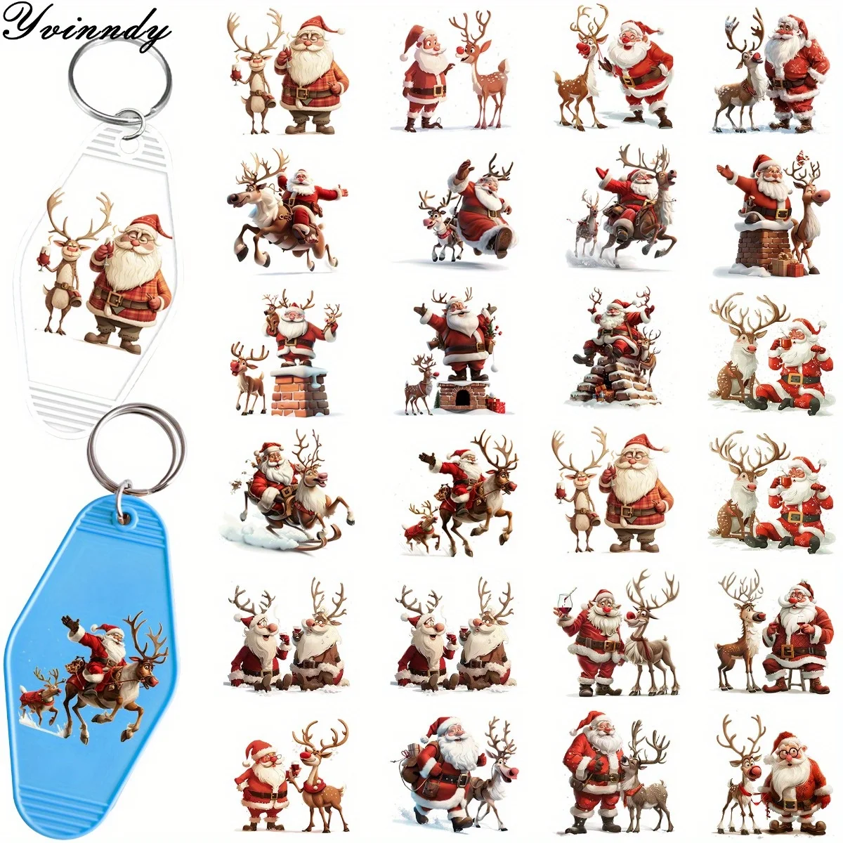 

48Pcs/Set Interesting Santa Claus DIY Motel Keychain UV DTF Transfer Paper For Key Chain Personal Accessories