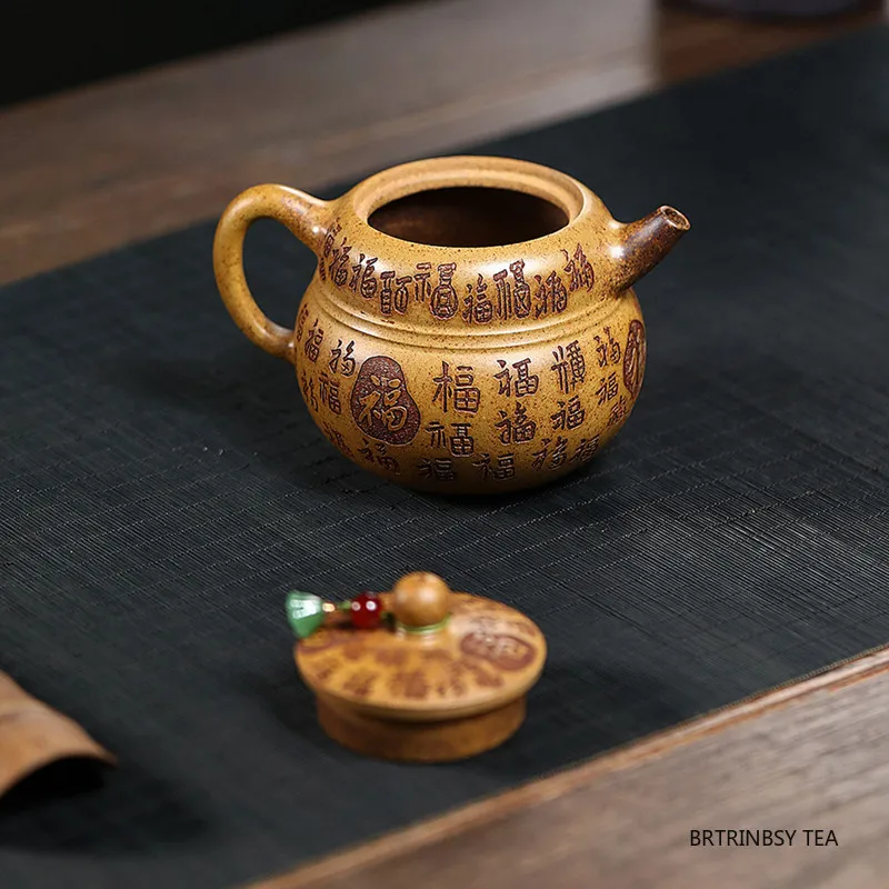 ييشينغ اليدوية الأرجواني الطين إبريق الشاي التقليد منحوتة باليد براد شاي الجمال الشاي Infuser غلاية المنزلية الصينية Zisha طقم شاي 260 مللي