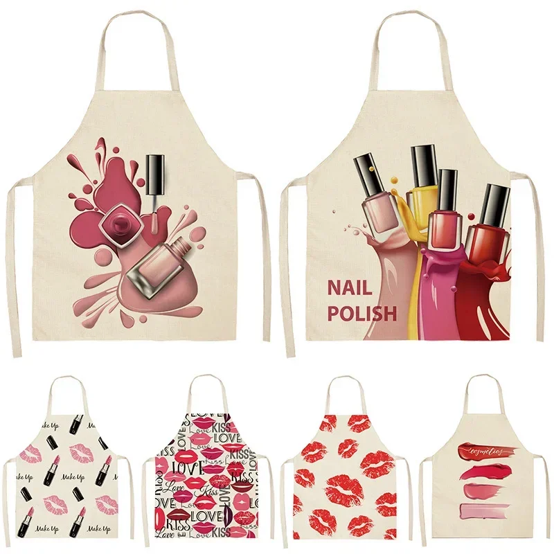 Nail Polish Lipstick Apron Kitchen Linen Aprons Bibs Household Cleaning for Aprons for Women Home Cooking Accessories Apron