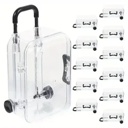 12pcs Mini Transparent Plastic Suitcase Storage Boxes with Retractable Wheels Jewelry Snack Organizer