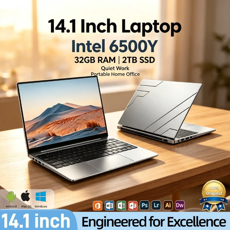 Intel 6500Y 14.1 Inch Laptop 2C4T 1.1 3.4GHz 32GB RAM 2TB PCIe SSD 5000mAh Backlit Fingerprint Ultra Light Pro Max HD