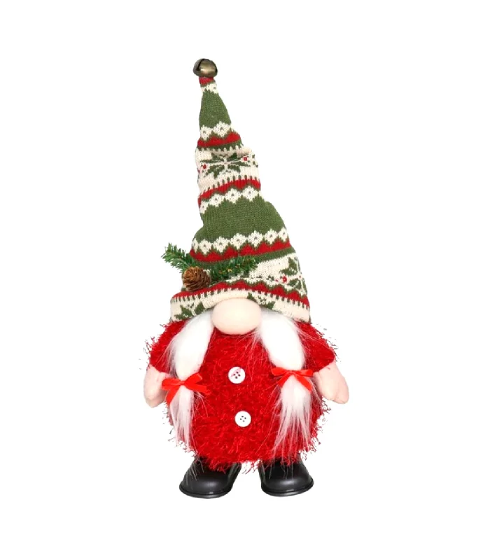 Tradineur-Christmas gnome dancer with leds-made of polyester-decoration for Christmas season-40 cm-South model