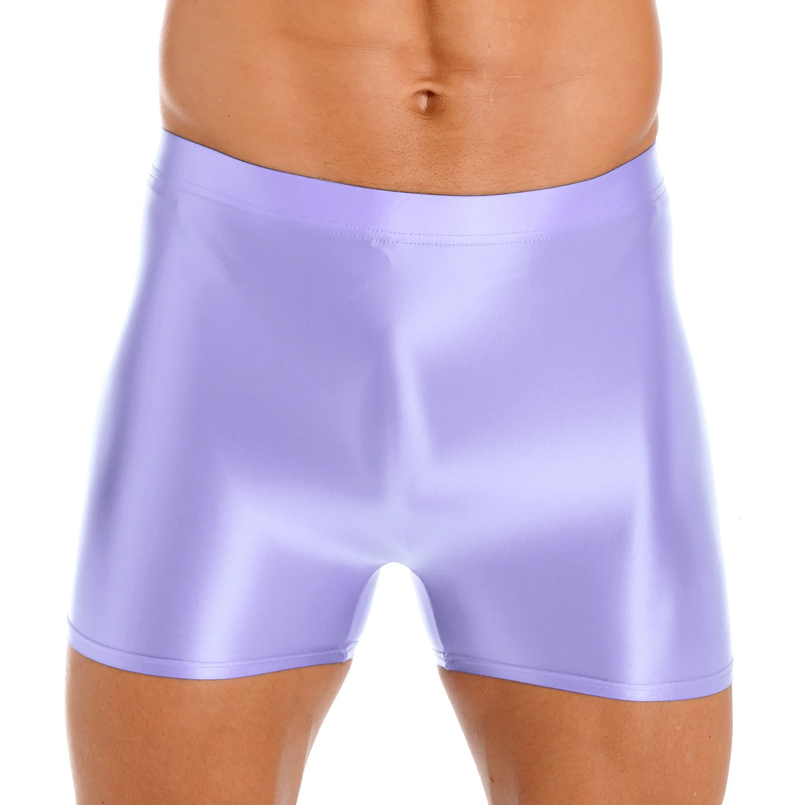 Men's Swimsuit Oil Glossy Mid Waist Shorts Elastic Waistband Beach Swim Short Leggings Yoga Sportswear Swimwear Sleepwear