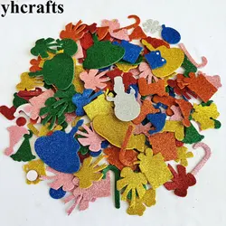 100PCS Mix glitter christmas stickers de noel Glitter snowflake Xmas tree Santa Foam shape Christmas party decoration OEM