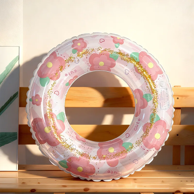 2026 INS Viraler Neuer Pailletten-Sonnenblumen-Schwimmreifen aus verdicktem PVC – Cartoon-Schwimmring für sommerliche Pool-Wasserunterhaltung