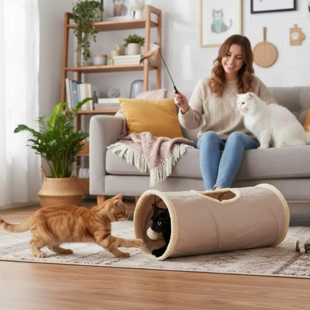 Foldable Plush Cat Tunnel For Self Entertainment & Relaxation Seasons Universal Dirt-resistant Pet Supplies Pet Cat Plush Tunnel