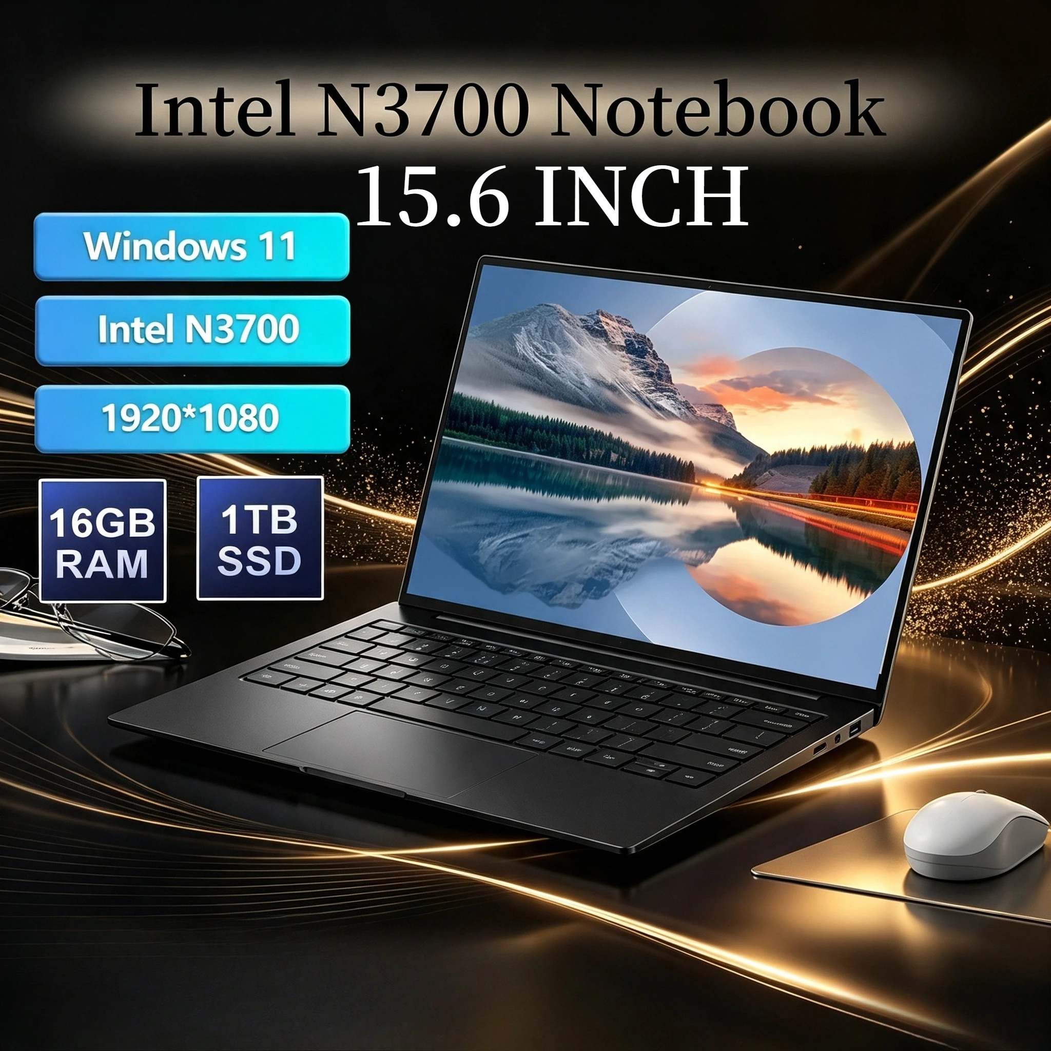 Windows 11Intel Pentium N3700 Laptop 15.6INCH Computer 16GB RAM 512GB SSD Notebook PC Portable Laptops Office Study
