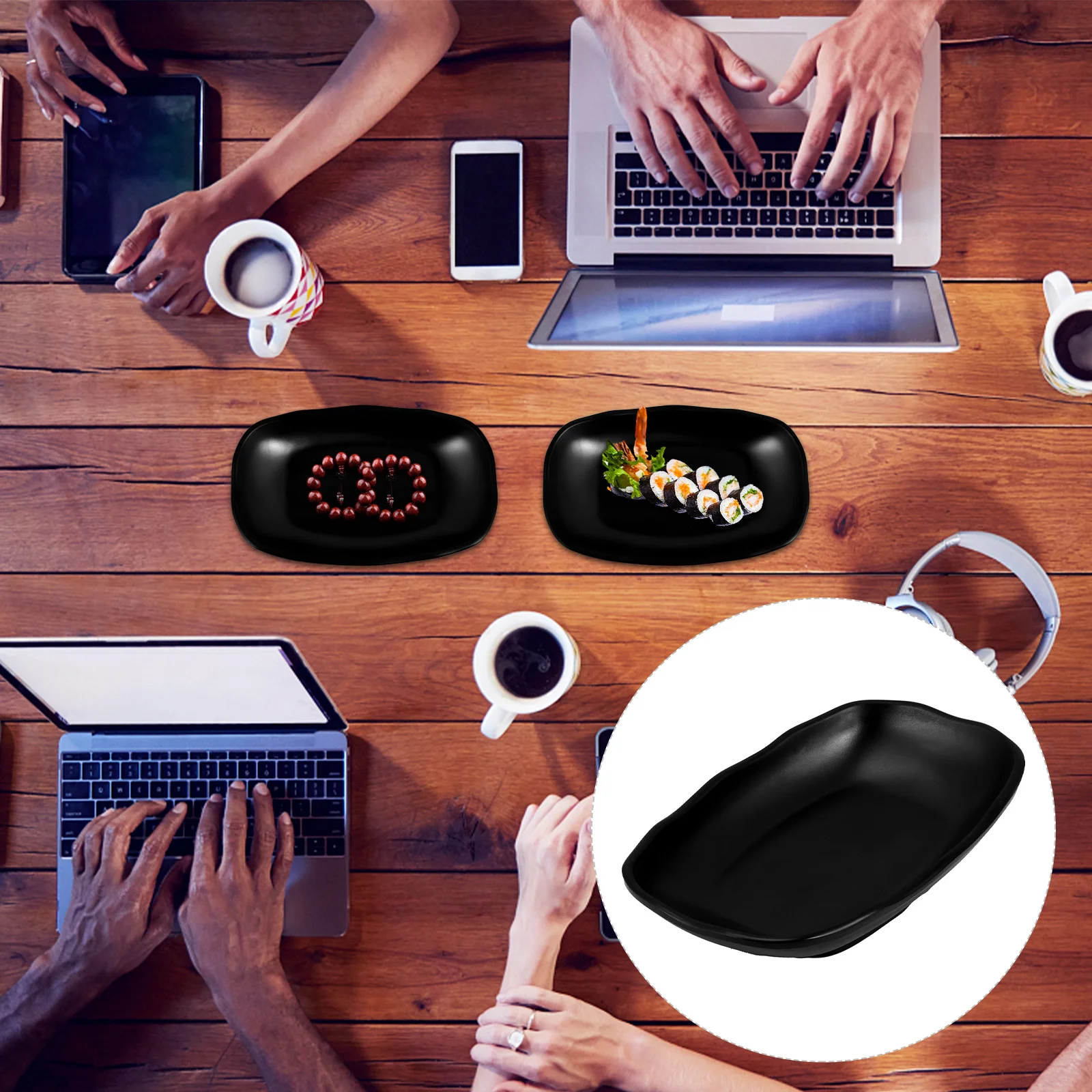 1Pcs Black Melamine Dinnerware Simple Storage Tray Jewelry Display Practical Fruit Plate Stylish Sushi Plate Versatile Food