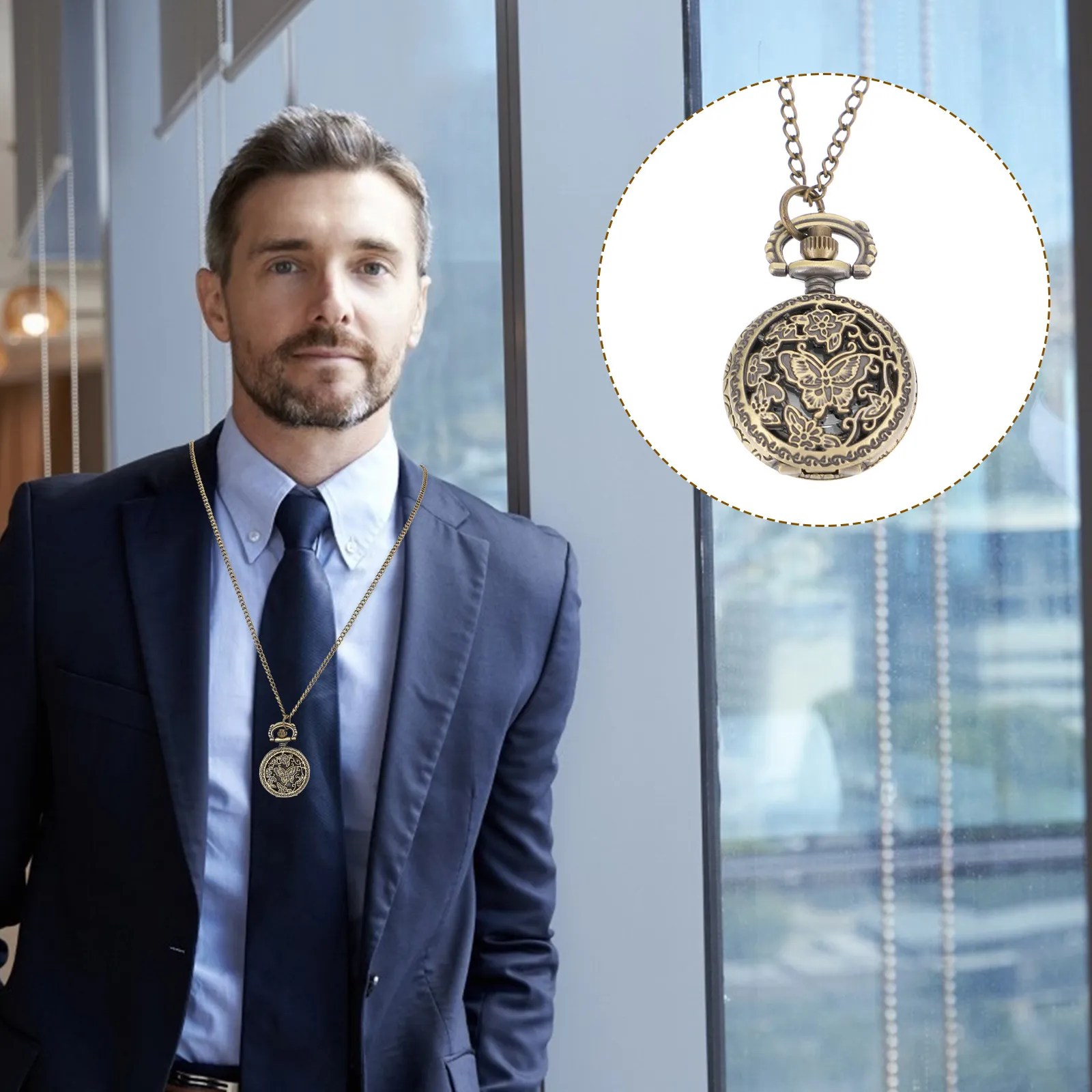 

1Pcs Retro Pocket Watch Lightweight Hollow Vintage Classic Watch Hanging Chain Portable Festival Gift for Men Women