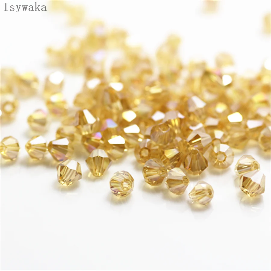 Isywaka light  Coffee  Color 100pcs 3mm Bicone Austria Crystal Beads Glass Beads Loose Spacer Bead for DIY Jewelry Making