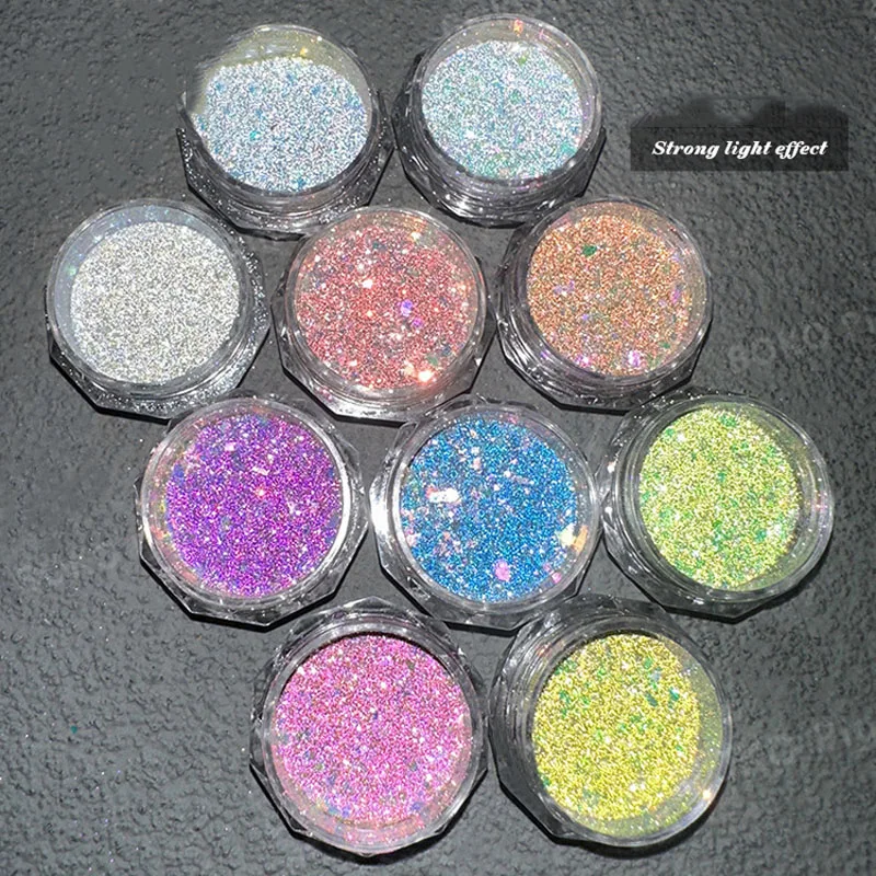 Polvere per unghie broccato nuvola a 6 colori Polvere riflettente per unghie con diamante spezzato Polvere glitter per unghie che rimbalza in discoteca Polvere brillante con diamante scintillante