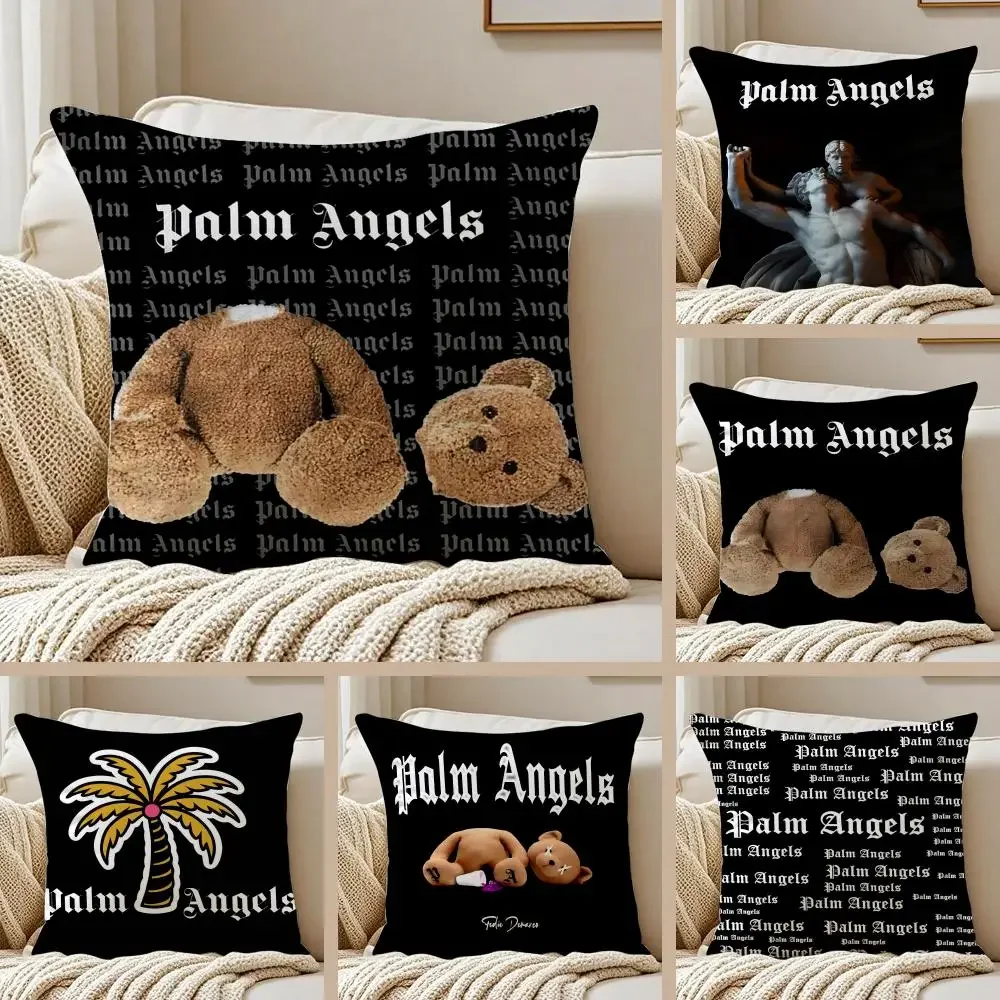Fashion B_Palms Bear A_AngelS Cushion Cover Silky Short Plush Double-Sided Printed Pillow Case for Sofa All Seasons Home Decor