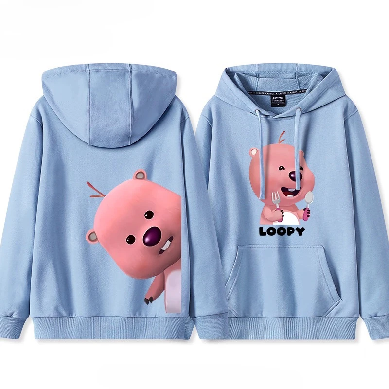 لطيف Loopy خذ سكين وشوكة لتناول الطعام الأرز المطبوعة زوجين معطف بقلنسوة الكرتون لطيف في سن المراهقة كلية نمط سترة متعددة الاستخدامات #4