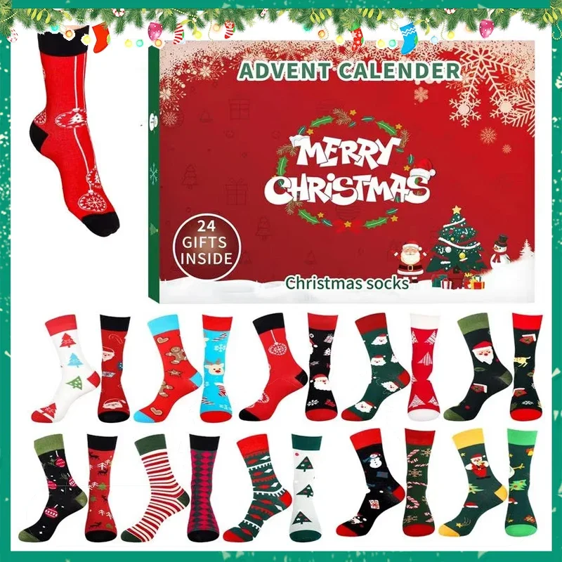 

Christmas Stocking Advent Calendar Funny Christmas Stockings 24 Days Advent Day Countdown Gift Box Socks Christmas Pattern Gifts