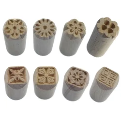 8-Different Designs Daisy Flower Pottery Stamp with Wood Handle, Baroque Morocco Square Texture Clay Embossing Seal Block