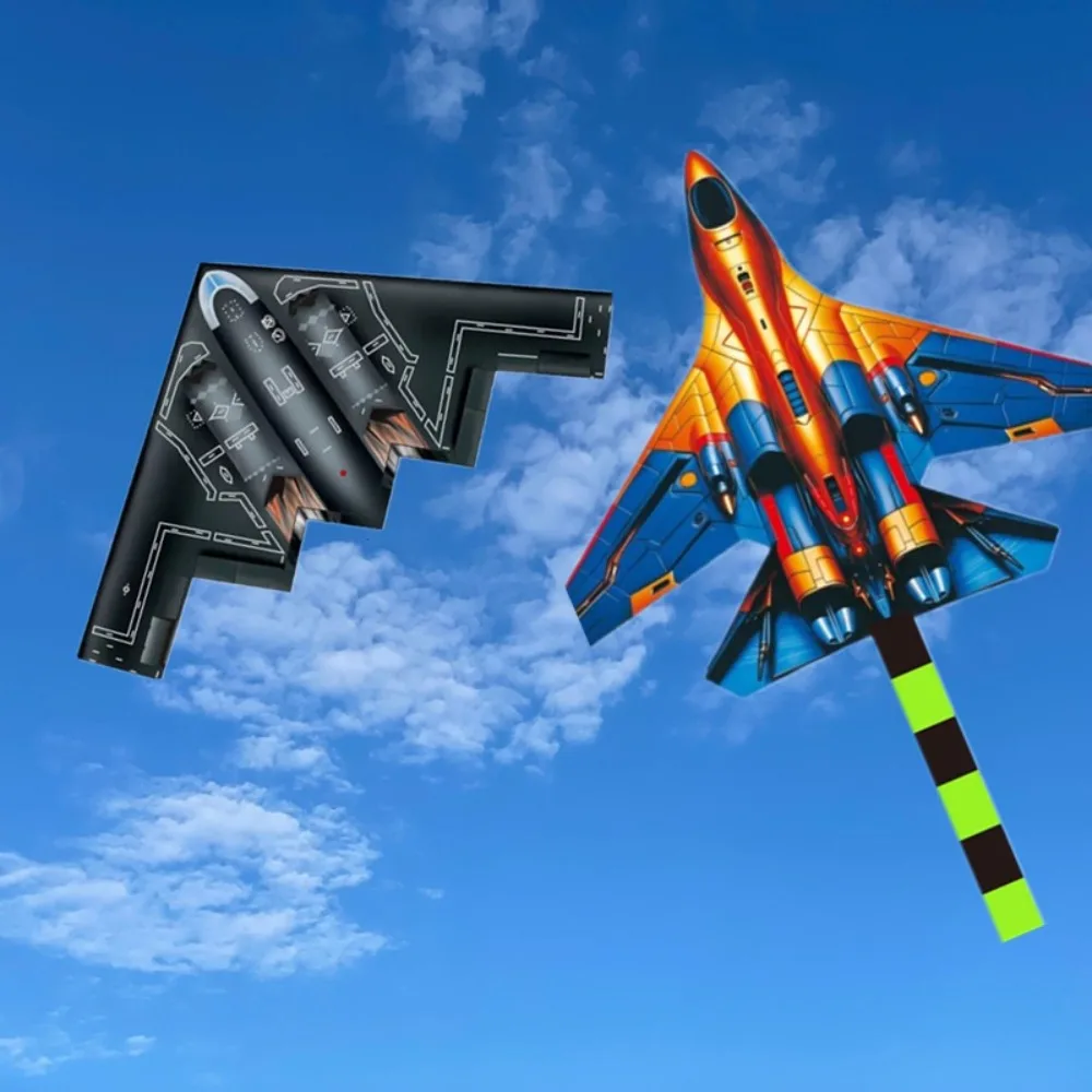 Easy to Fly Plane Kites Good Flying Black Fighter Large Delta Kite with 100 Meter Kite Line 1.4/1.6m Aircraft Kite Family Trips