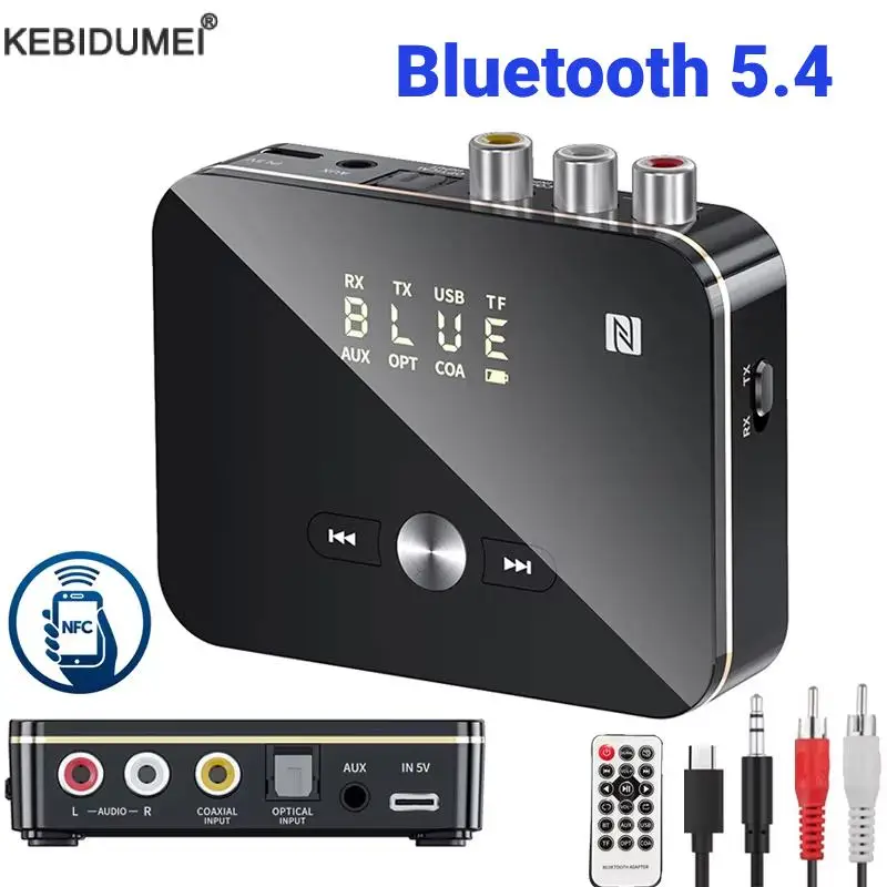NFC Bluetooth 5.4 Pemancar Penerima AUX 3.5Mm Jack RCA Adaptor Audio Nirkabel Optik/Koaksial Remote Control untuk Kit TV Mobil