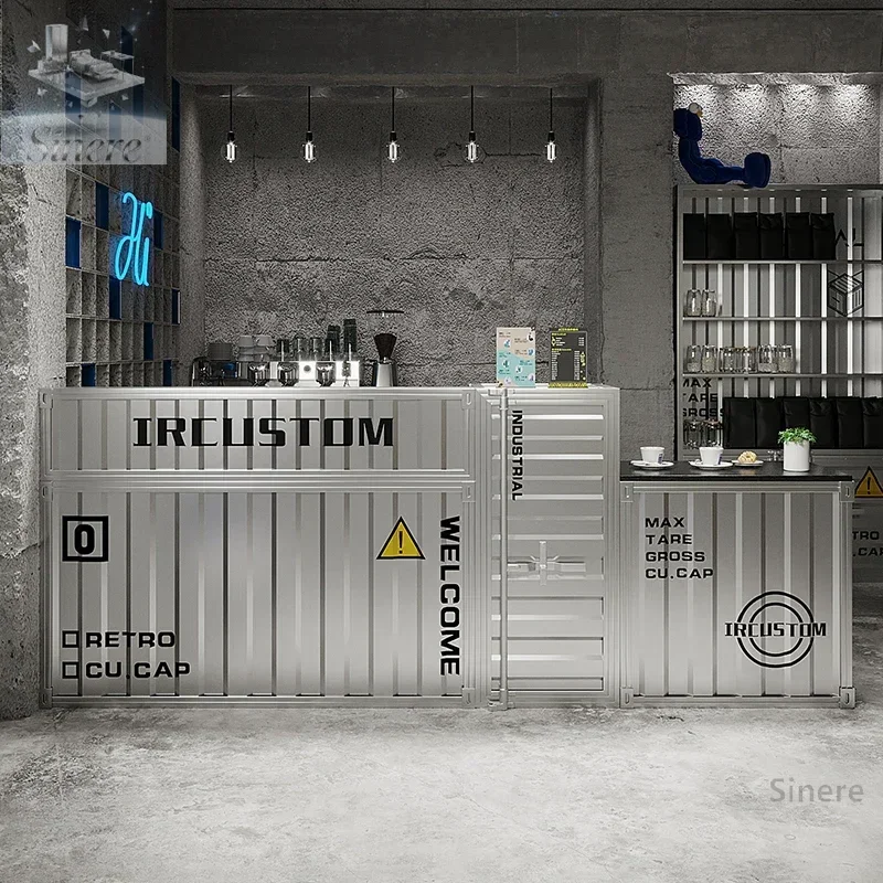 

Industrial style bar checkout page Milk tea barbecue shop front desk wrought iron container reception desk bar