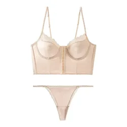 Satin front buckle fishbone underwear summer thin lingerie beauty back halter bralette large chest can be worn outside