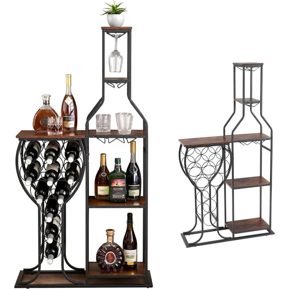 

5-Tier Wine Rack Freestanding Floor, 11 Bottles Modern Wooden Wine Holder-Storage Cabinet for Home Bar, Kitchen, Dining Room Spa