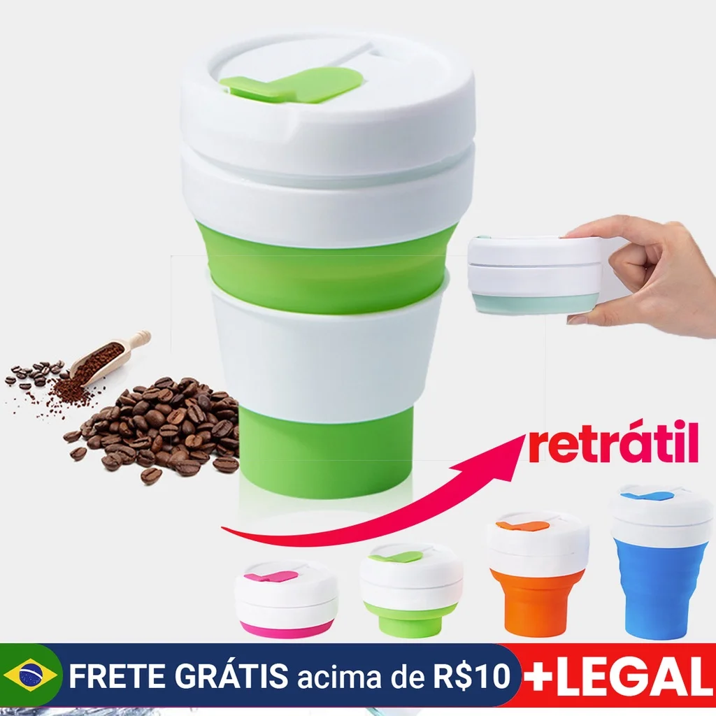 Copo Retrátil De Silicone Sustentável Ecológico Dobrável 350ml Portátil Dobrável Reutilizável Portátil