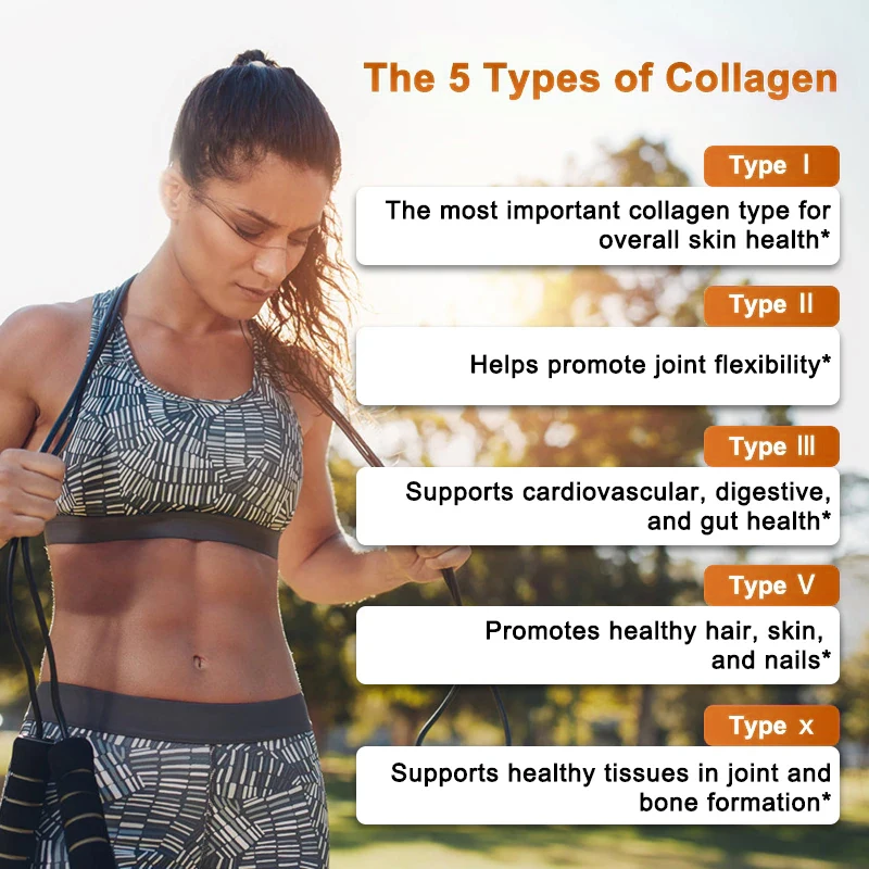 Multiple Collagen Peptide Supplements - ΤYPE I, II, III and X - Strengthens Hair, Nails, Skin, Joints, and Burns Fat