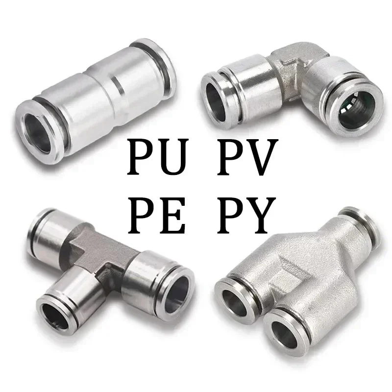 PU PV PE PY 304 Stainless Steel Metal Pneumatic Quick Coupling 4 6 8 10 12 High Pressure Air Pipe Fitting Quick Coupling