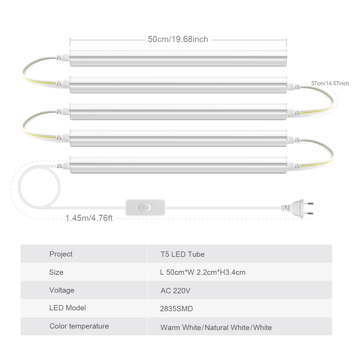 1-6Pcs Aluminum LED Light Bar 50cm 15W T5 Tube 220V Modern Ceiling Light DIY Molding Living Room Dining Hall Decorative Lighting