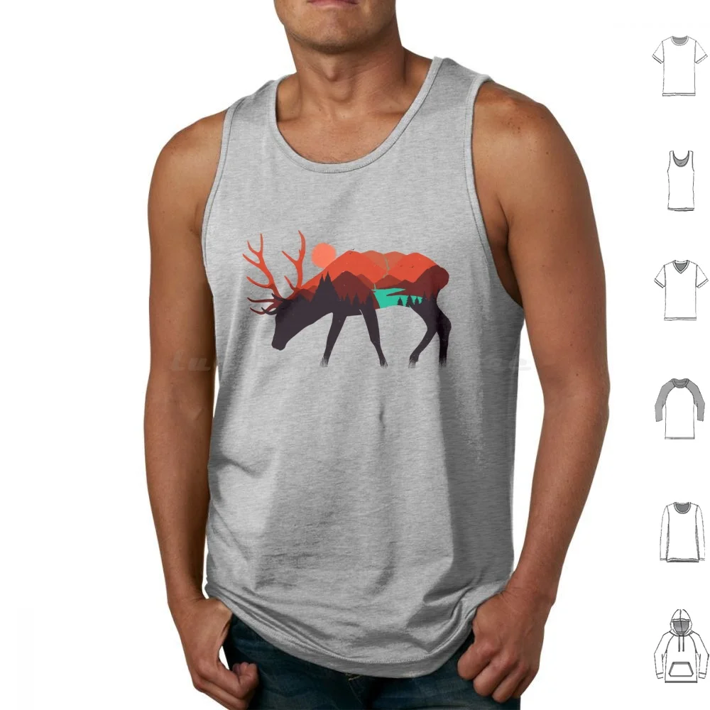 Stay Wild-Deer-Tank Tops Vest Sleeveless Deer Nature Mountains Sunset Toilet Woods Forest Animals