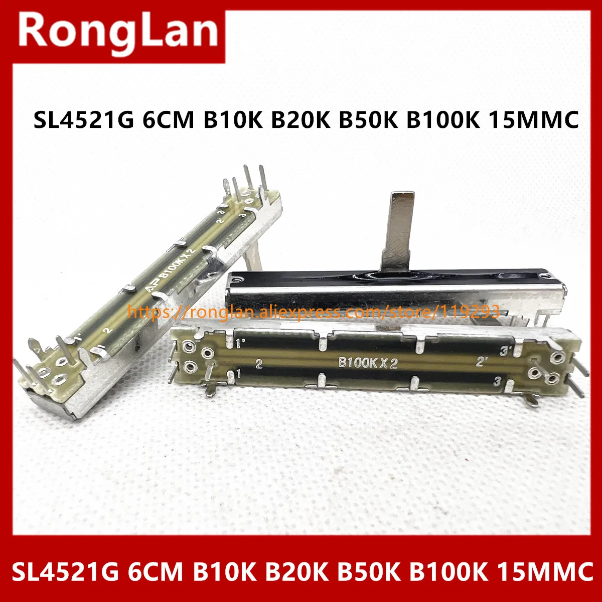 

[BELLA] SL-4521G Mixer SL4521G double potentiometer switch B5K B10K B50K B10KX2 B50KX2 6 cm 60MM length 15mm handle--10PCS/LOT