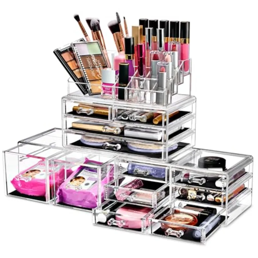 

Large Makeup Organizer - Stackable Jewelry Makeup Organizer for Vanity Bathroom Storage Display Case - 12 Drawers Cosmetic Beau