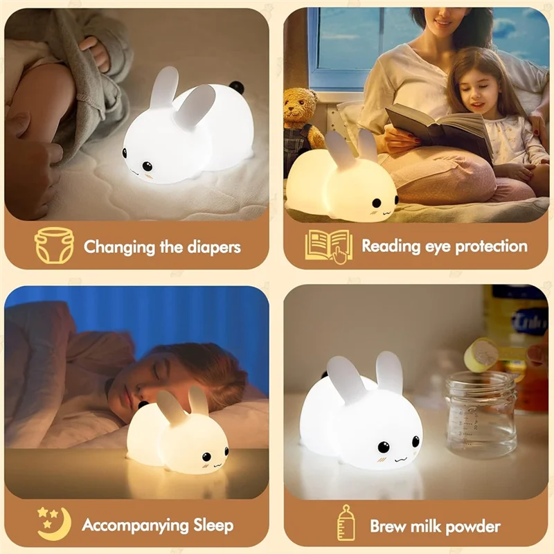 

ABKS-Kawaii Bunny Night Light Sleeping Night Light 7 Colors USB Rechargeable Silicone Lamp Ideal Gift