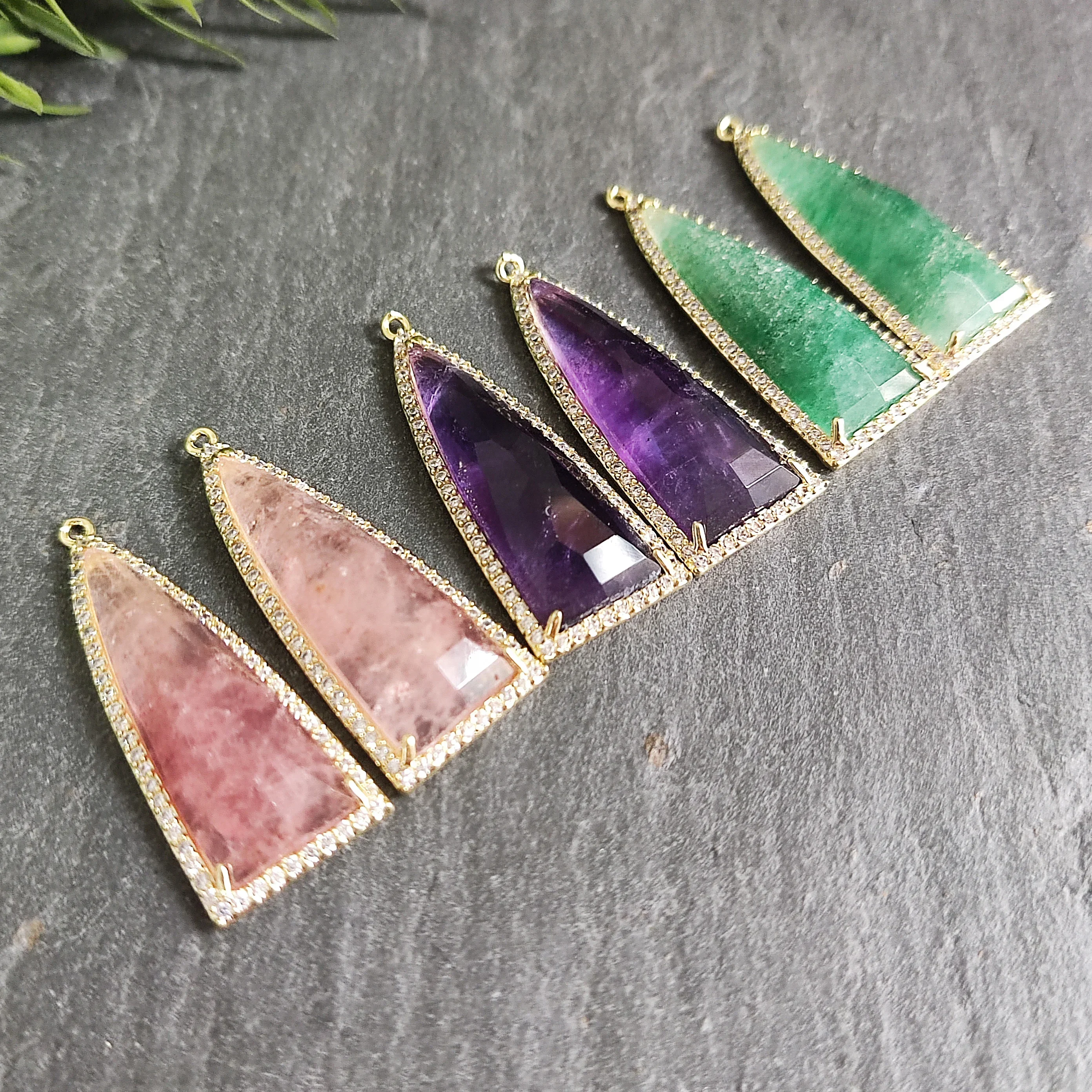 Triangle Crystal Cubic Zircon Pendant, Real Gemstone Jewelry Charm, DIY Earring Necklace, Dainty CZ Stone Charm Wholesale