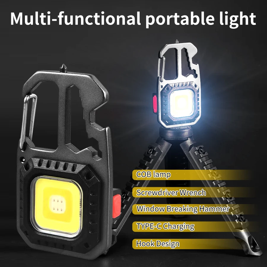 

Многофункциональный фонарик COB-брелок, рабочий свет с перезаряжаемым 7-режимным портативным светодиодным фонариком для кемпинга, пешего туризма, ярких люмен