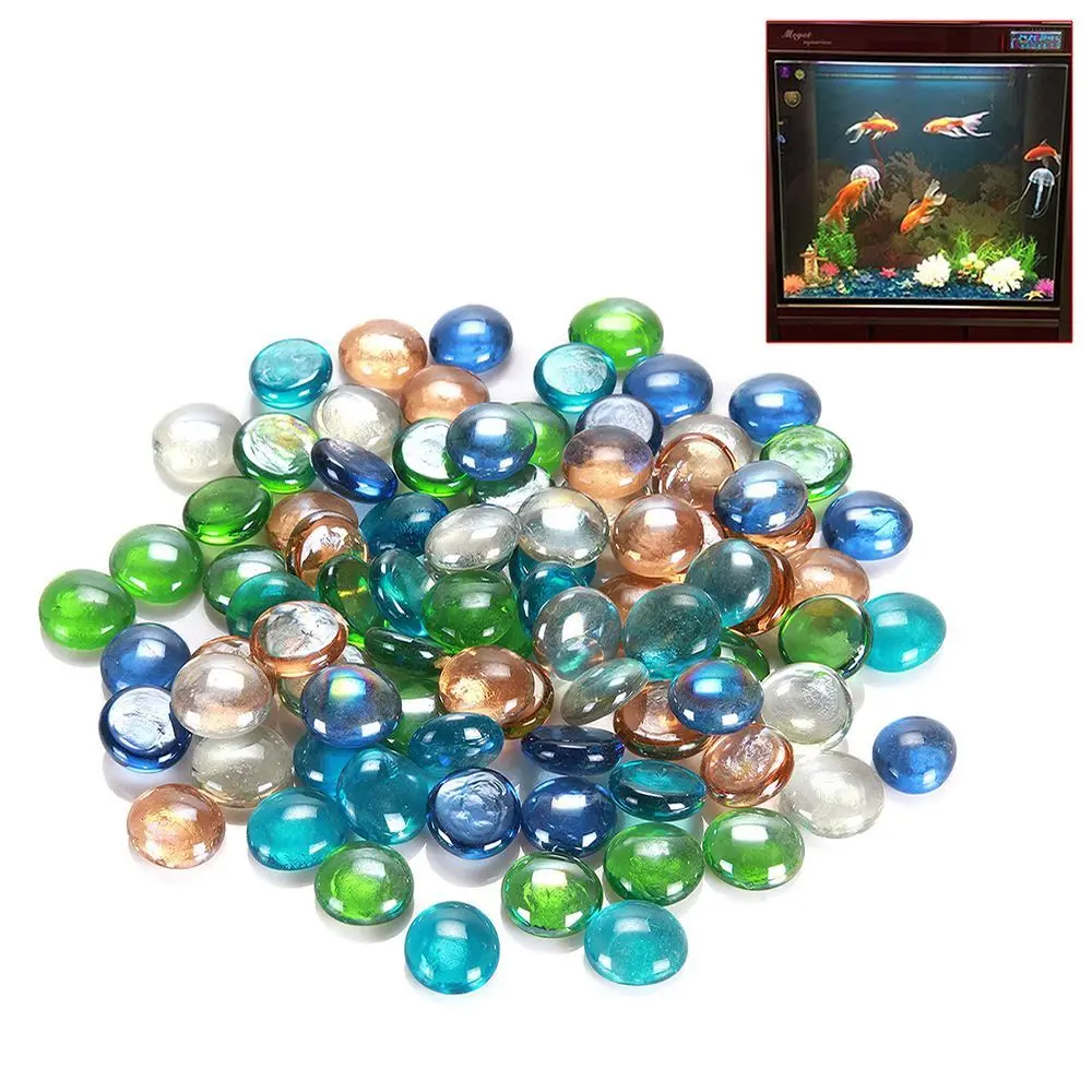 100g Glass Pebbles Beads Stones Fish Aquarium Round Beads Colorful Decoration