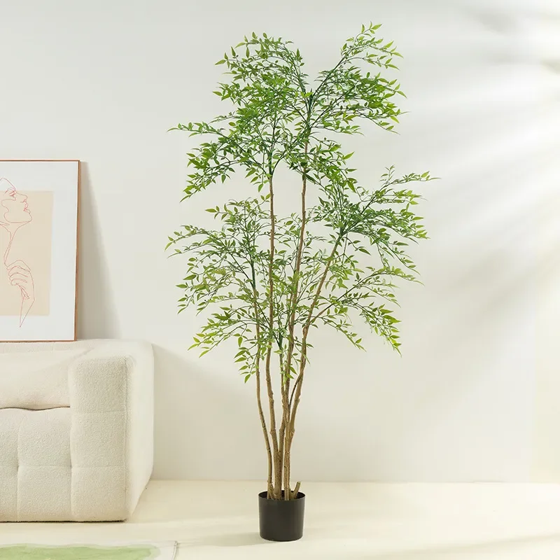 Nordic Style Artificial Nantian Bamboo Potted Plant Green Maple Fake Plants Home Interior Decoration Ornaments Autumn Decor