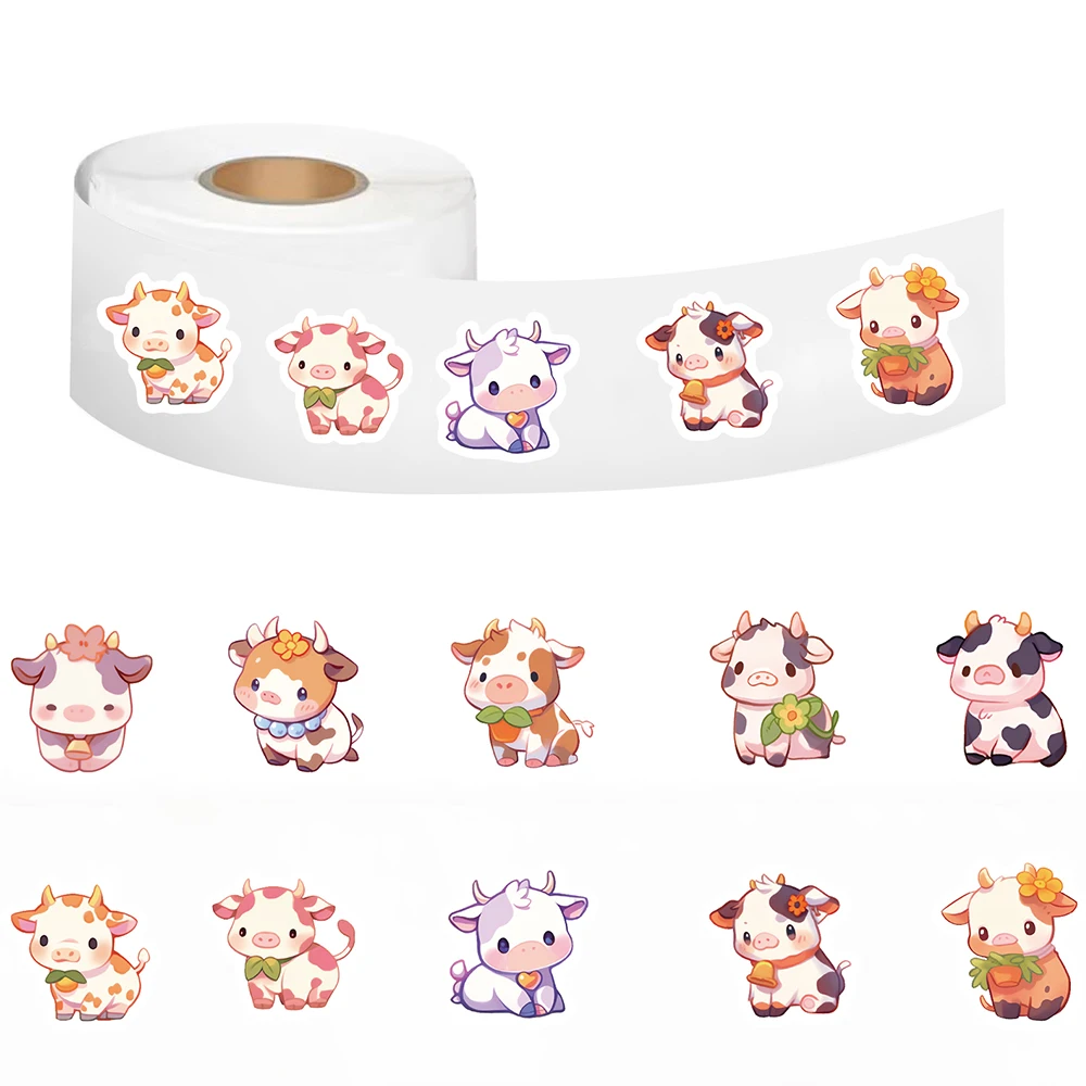 500PCS Kawaii Cartoon Cow Roll Stickers Cute Personalize Harajuku Laptop for Art Luggage Student Notebook Stationery Stickers