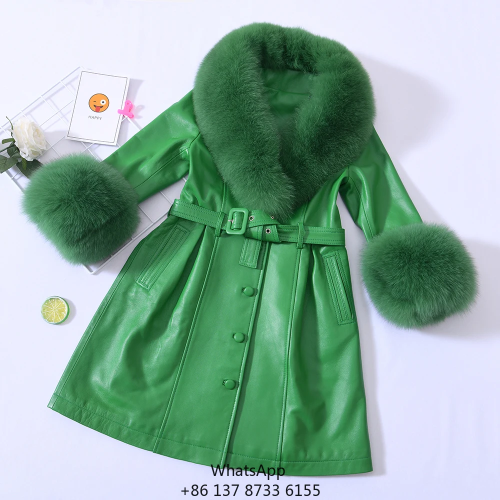 

Wholesale Children Real Long Sheepskin Leather Coats With Fox Fur Collar And Cuffs Custom 100% Genuine Kids Leather Jacket Boy
