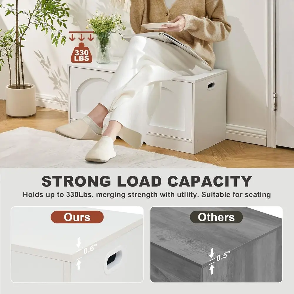 مقعد أحذية أبيض للتخزين مع بابين، أرفف قابلة للتعديل، 31.5 عرض × 13.8 عمق × 18.1 ارتفاع للمدخل، غرفة المعيشة، المدخل، غرفة الطين، Be #5