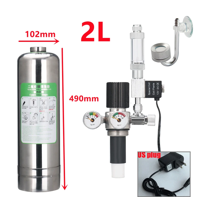 1/2L Rvs Aquarium CO2 Generator Systeem CO2 Kit CO2 Cilinder Generator Systeem Kooldioxide Reactor Kit Planten