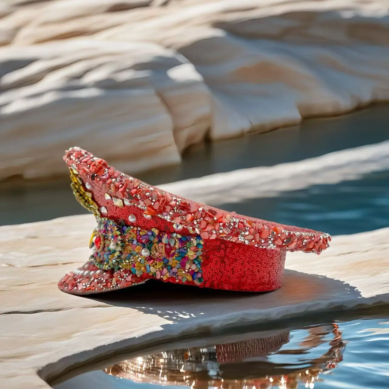 HongLuan – chapeau de capitaine à boucle en cuir jaune Laser, casquettes militaires et strass pour femmes, accessoires de Festivals Rave et casquette de fête pour hommes