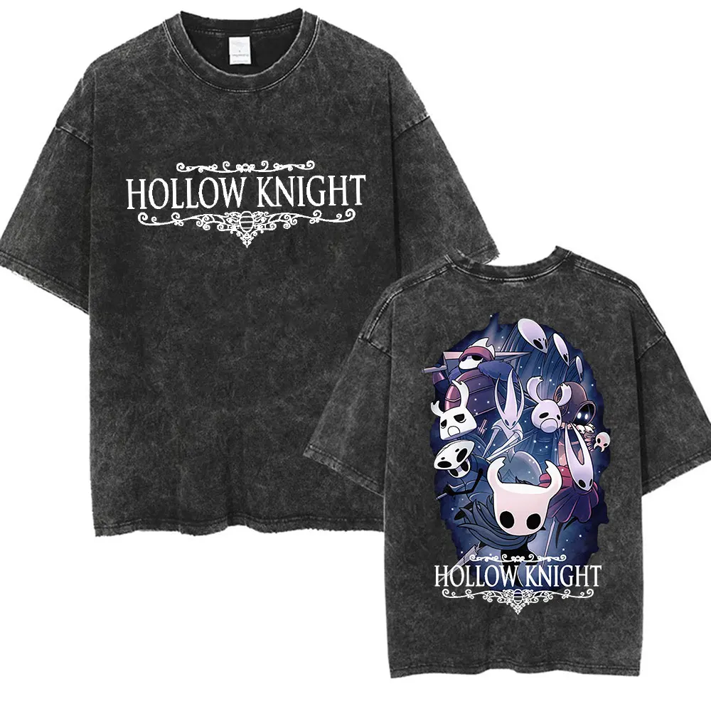 Vintage Washed Cotton T Shirts Game Hollow Knight High Quality Clothing T-shirt Men Women Casual Fashion Cotton Oversized Tshirt