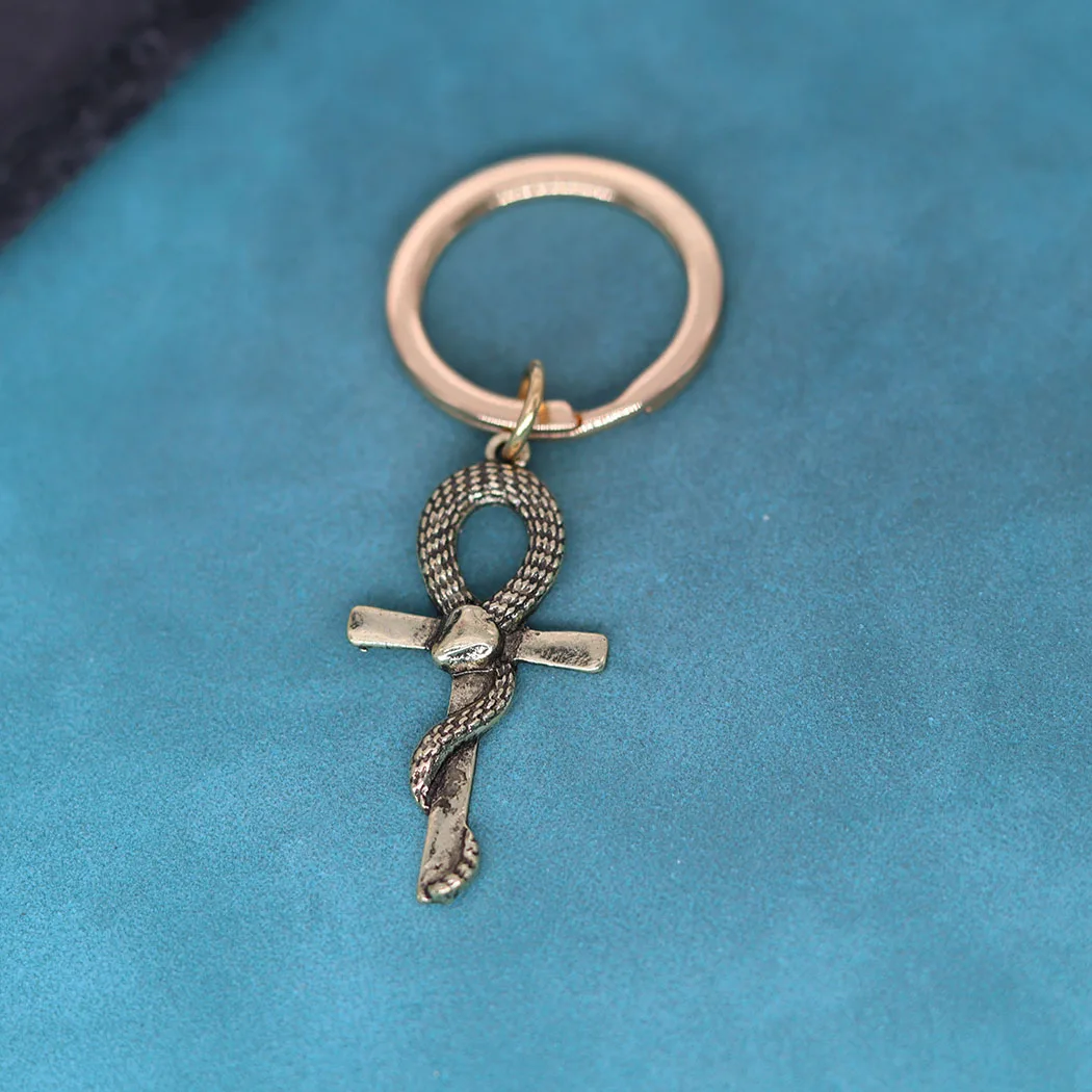 Men Egyptian Ankh Cross Snake Pendant Keychain For Women Punk Animal Key Chains Amulet Jewelry Birthday Gift For Boyfriend