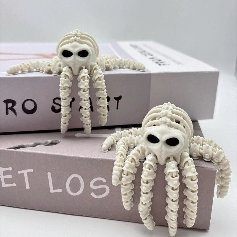 3D-gedruckter Totenkopf-Krake-Statuenornament, Cthulhu-Mythos-Krake-Statue, vollständig flexibel und beweglich, Gothic-Fantasy-Kunstskulptur mit komplexen Saugnäpfen, einzigartige Feiertagsdekoration,