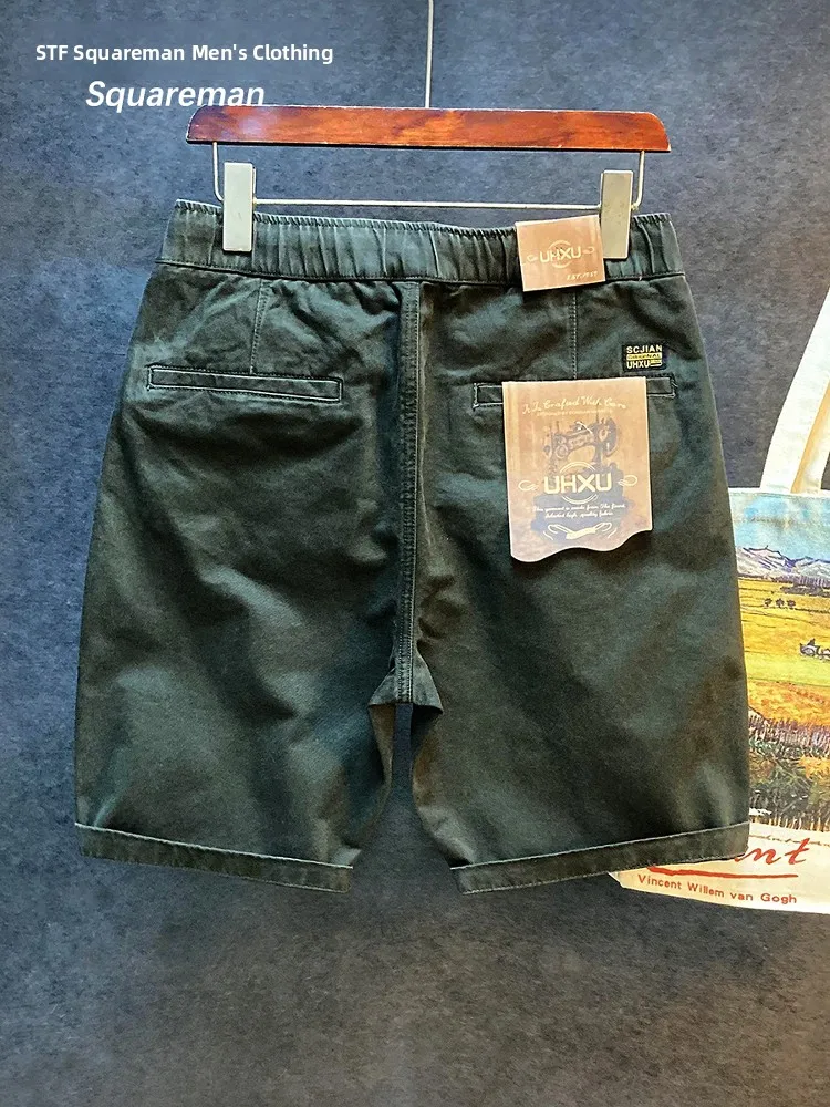 

High Quali Men's Casual Workwear orts Spring Summer Thin Loose American Sle Five-Quarter Length Straight Leg Cotton Pants